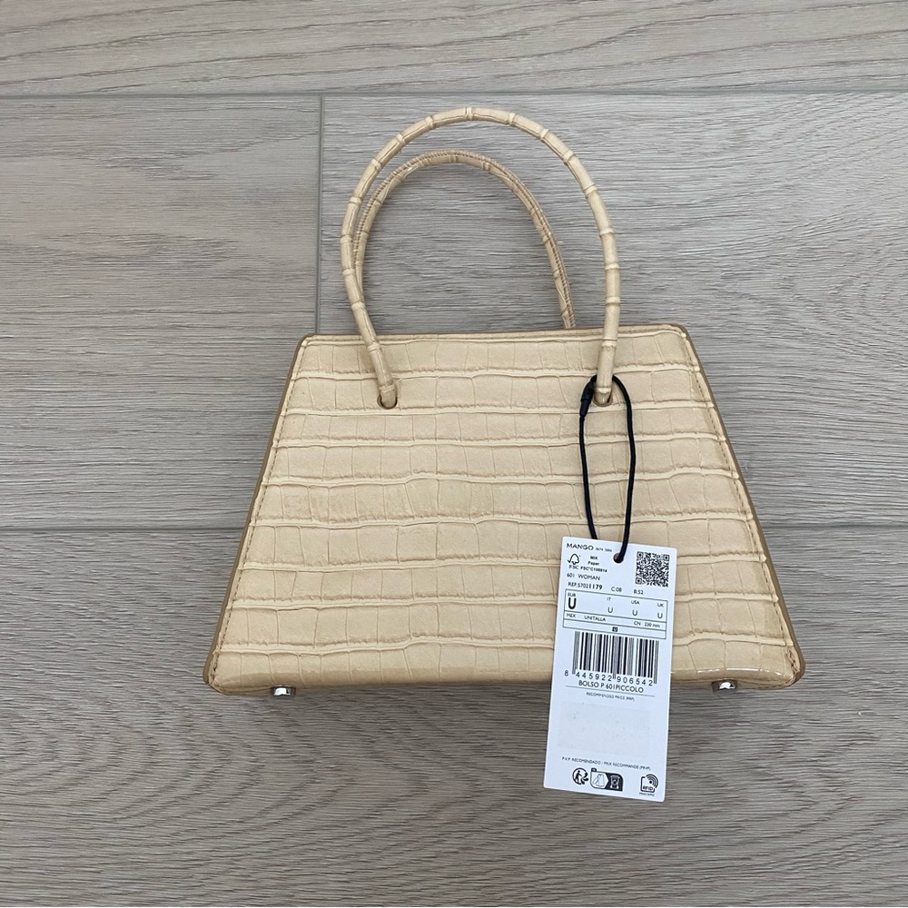 Mango Croc Embossed Top Handle Bag Minimalist Structured Purse - Picture 5 of 12